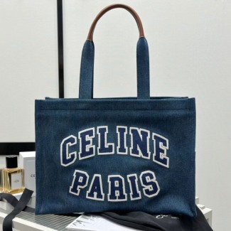 셀린느 파리 데님 카프스킨 라지 카바스 타이스 네이비 탄 196762