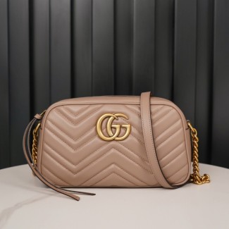 구찌 GG 마몽 마틀라세 스몰 숄더백 누드 금장