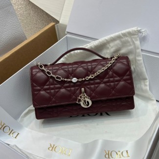 디올 미스 디올 미니 탑 핸들백 버건디 까나쥬 램스킨