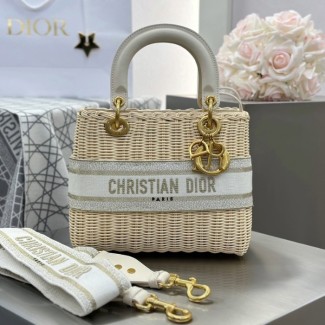 디올 스몰 토트백 라탄 화이트