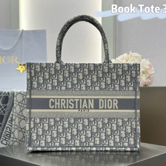 디올 미디엄 북 토트백 그레이 오블리크 자수