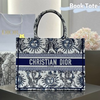 디올 미디엄 북 토트백 화이트 네이비 블루 쏠레이