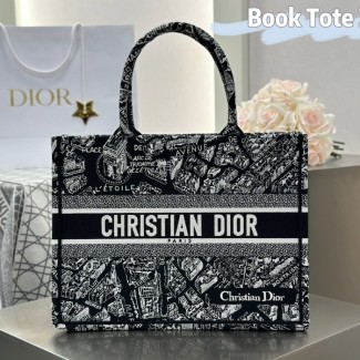 디올 미디엄 북 토트백 블랙 화이트 플랜 드 파리 자수