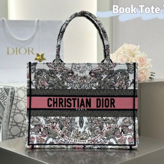 디올 미디엄 북 토트백 버터플라이 어라운드 더월드 자수 화이트&핑크