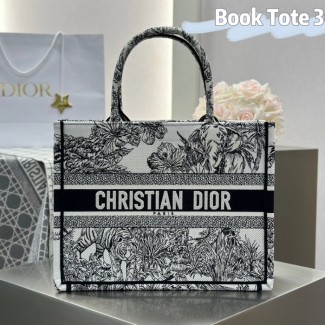 디올 미디엄 북 토트백 트왈 드 주이 소바쥬 자수 화이트 네이비 블루