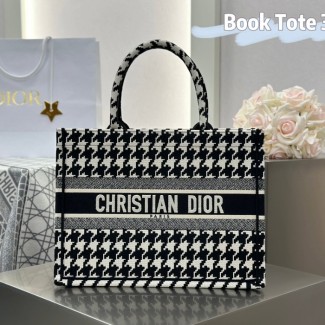 디올 미디엄 북 토트백 마이크로 하운즈투스 자수 블랙 화이트