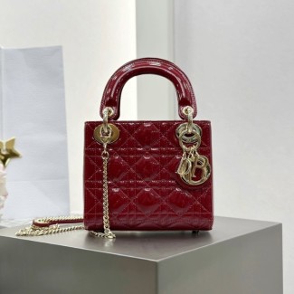 디올 미니 레이디백 페이턴트 까나쥬 체리 레드