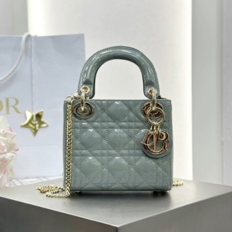 디올 미니 레이디백 페이턴트 까나쥬 그레이