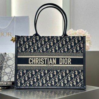 디올 미디엄 북 토트백 오블리크 자카드 블루