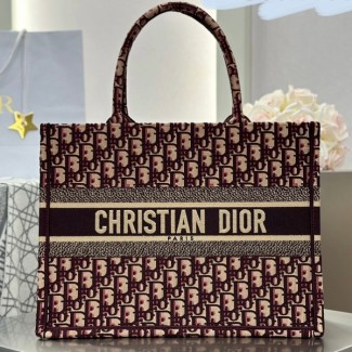 디올 오블리크 자수 북토트 토트백 그레이 와인 미디움 라지