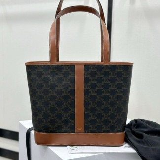 셀린느 트리오페 캔버스 카프스킨 카바스백 스몰 탄 115082