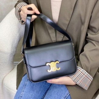 셀린느 트리옹프 클래식 샤이니 숄더백 미디엄 블랙 187363