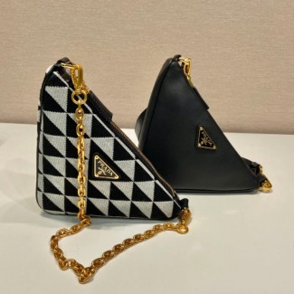 프라다 심볼 가죽 및 패브릭 숄더백