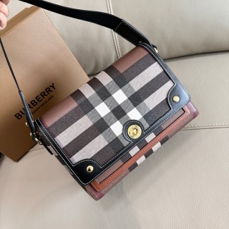 버버리 NOTE 노트 체크 마그네틱 패스닝 숄더백 브라운