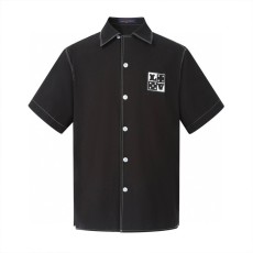 루이비통 엠브로이더드 쇼트 슬리브드 코튼 셔츠 블랙