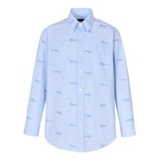 구찌 라이트 블루/화이트 자수 스트라이프 코튼 셔츠