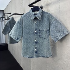 루이비통 자카드 디스트레스 프린트 데님 반팔 자켓