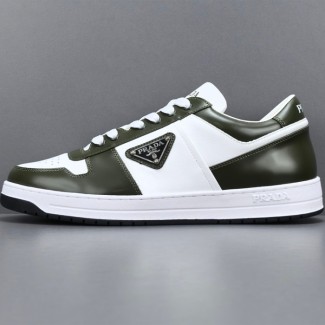 프라다 다운타운 레더 스니커즈 화이트 올리브 그린