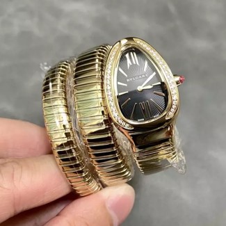 BV공장 불가리 세르펜티 블랙 다이얼 다이아 베젤 옐로우 골드 35mm 103002